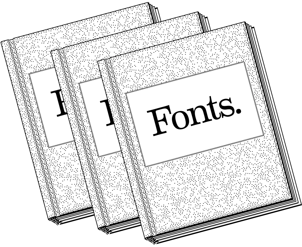 A series of books overlapping with the title 'Fonts' set in a serif font on the cover