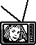 A pixelated woman smiles in a tiny television