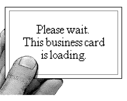 A business card reads: 'Please wait. This business card is loading.'