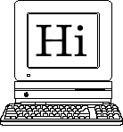 An animation of an old Mac screen with the words 'hi' flickering in many different fonts