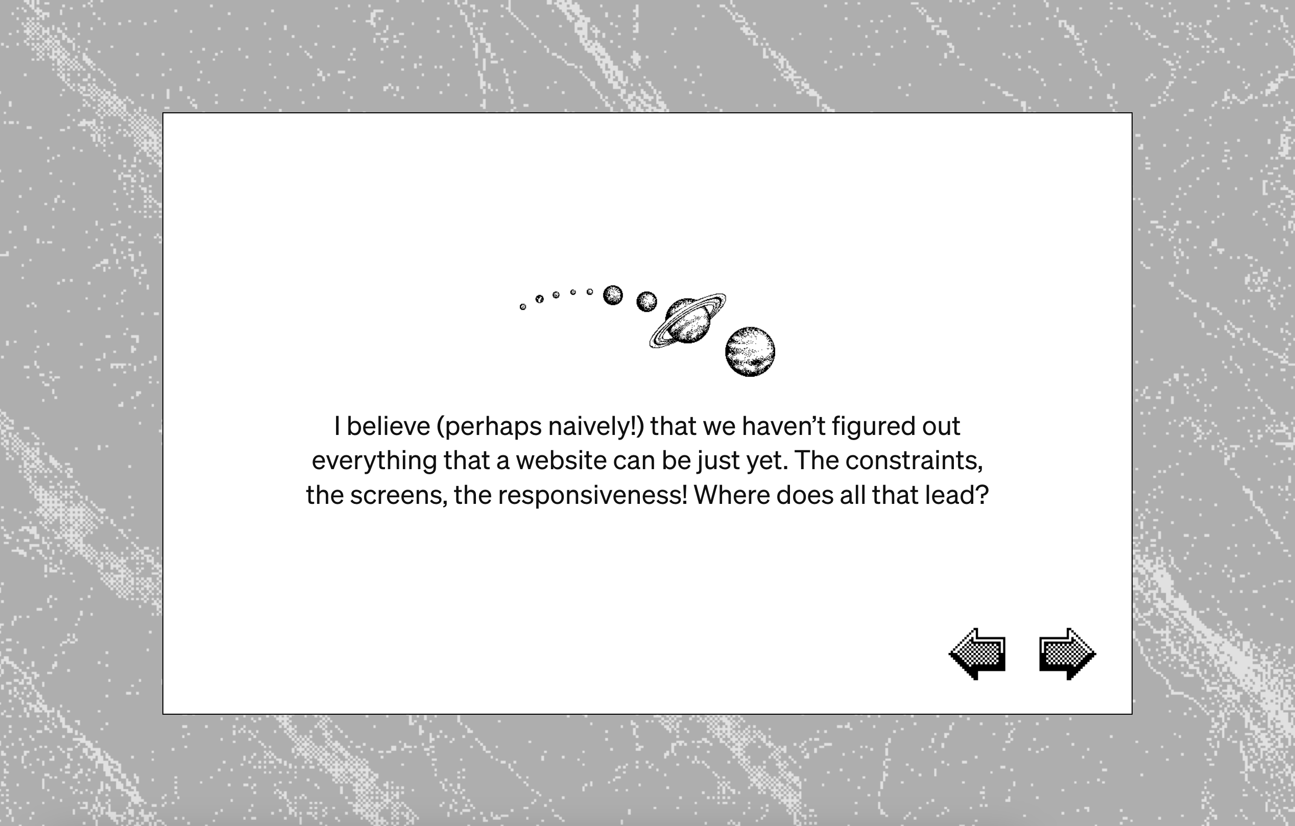 A screenshot of the project, showing a white card on a pixelated marble background
